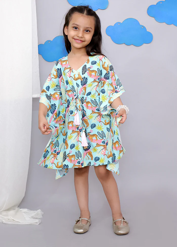 Blue Printed Work Cotton Kaftan