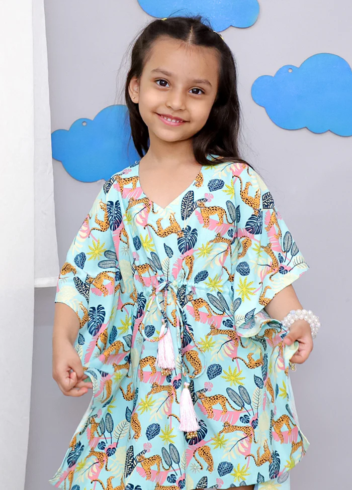Blue Printed Work Cotton Kaftan - Image 2