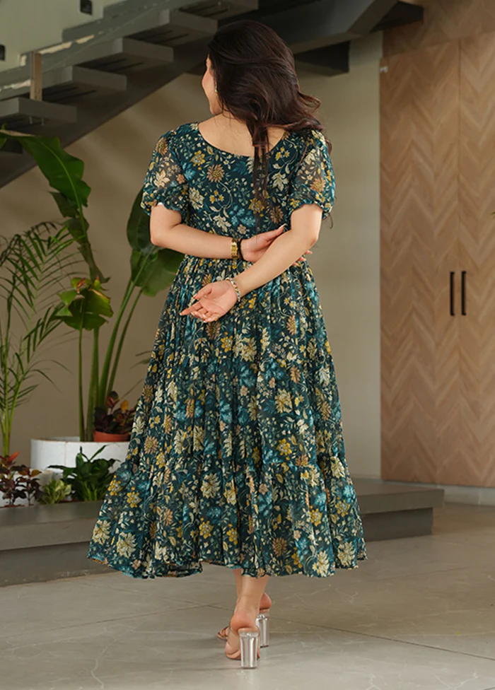 Blue Printed Work Georgette Kurti - Image 3