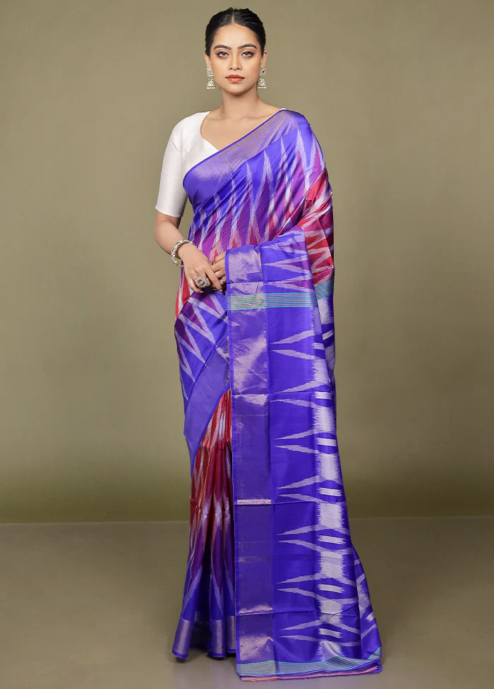 Blue Pure Bishnupuri Silk Saree Without Blouse Piece - Image 2
