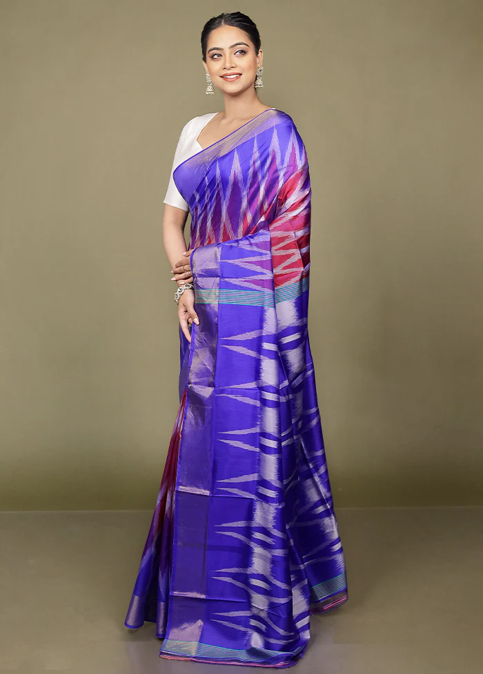 Blue Pure Bishnupuri Silk Saree Without Blouse Piece - Image 4