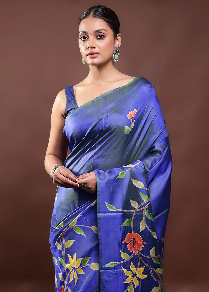 Blue Pure Bishnupuri Silk Saree Without Blouse Piece - Image 2