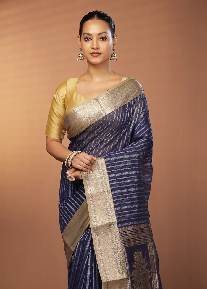 Blue Pure Cotton Saree With Blouse Piece