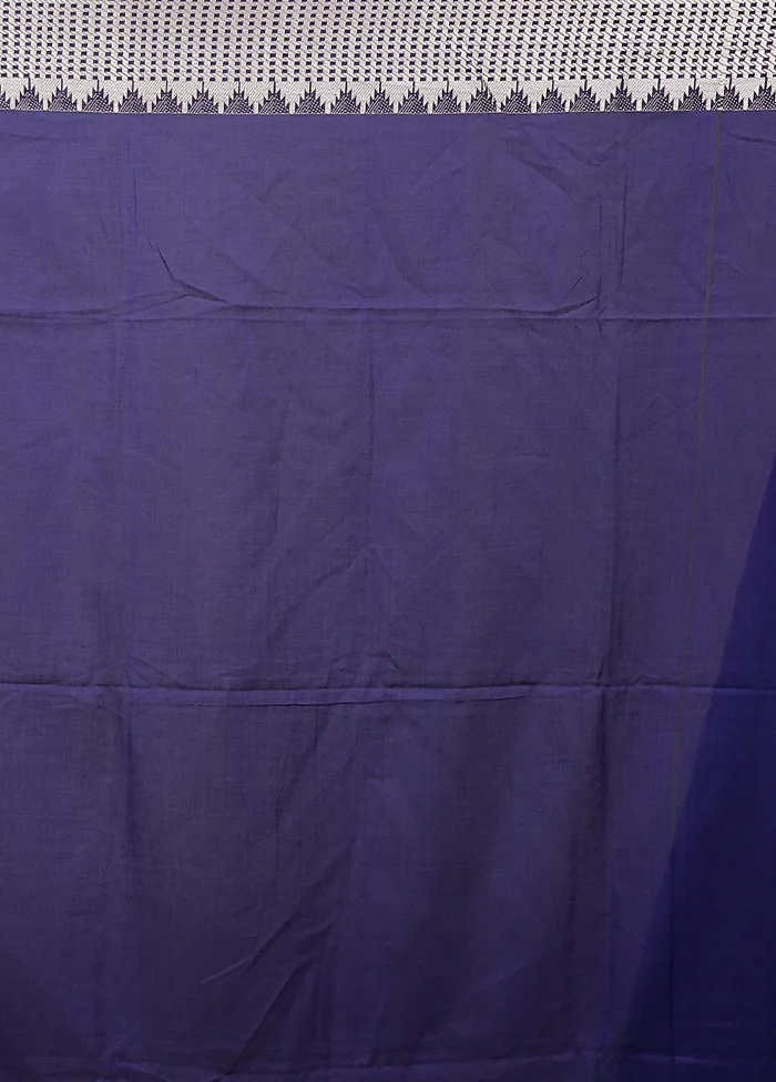 Blue Pure Cotton Saree With Blouse Piece - Image 5