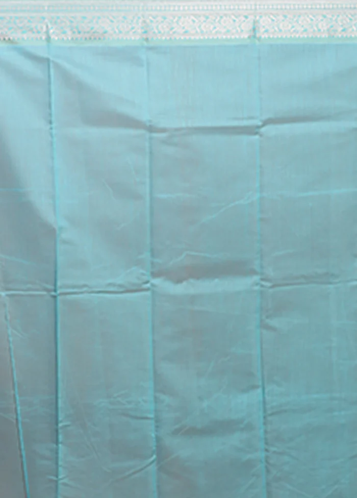 Blue Pure Cotton Saree With Blouse Piece - Image 5