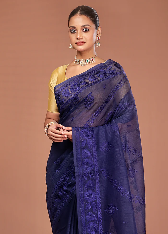 Blue Pure Cotton Saree With Blouse Piece
