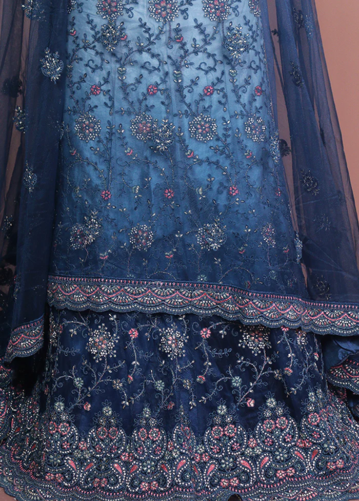 Blue Pure SIlk Dupatta Lehenga Set - Image 3