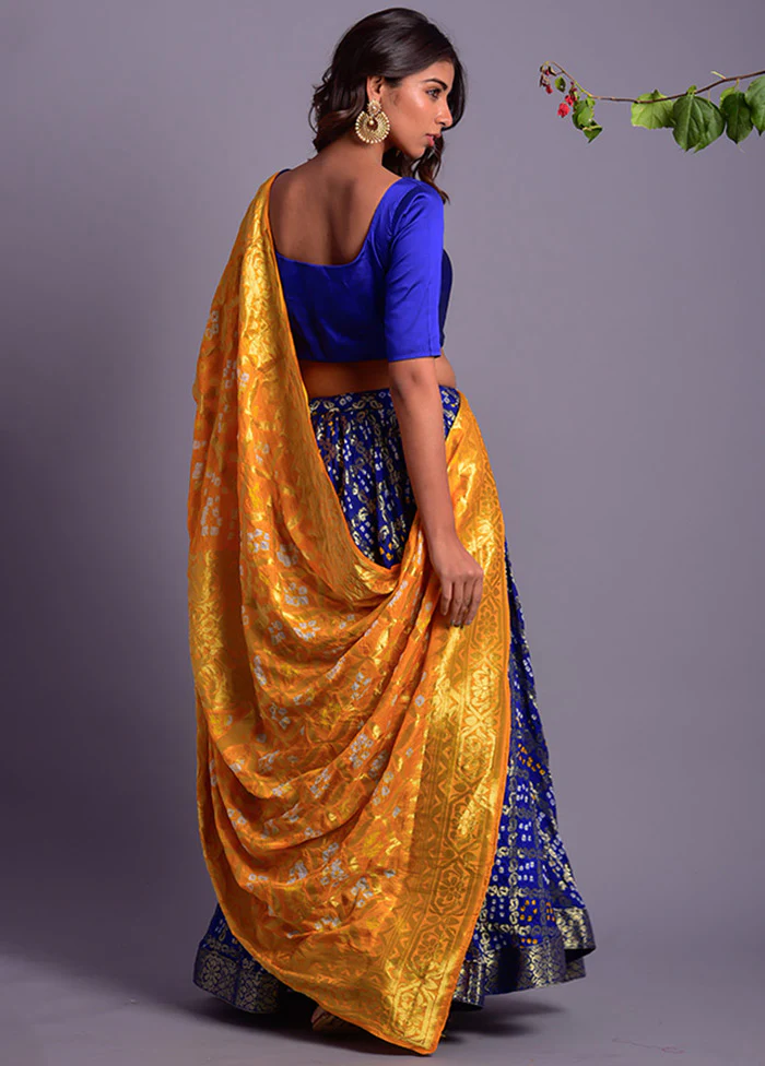 Blue Readymade Chiffon Lehenga Set With Dupatta - Image 3