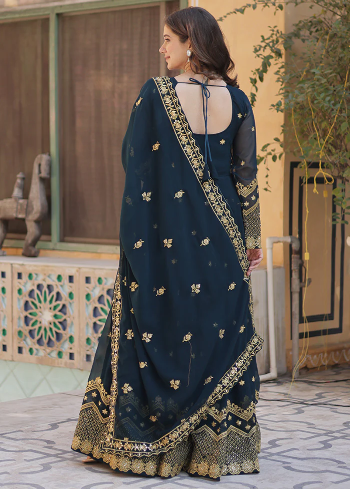 Blue Readymade Georgette Dupatta Indian Dress - Image 2