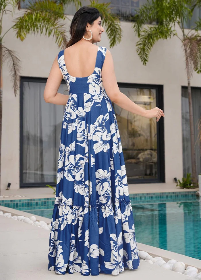 Blue Readymade Rayon Gown - Image 3