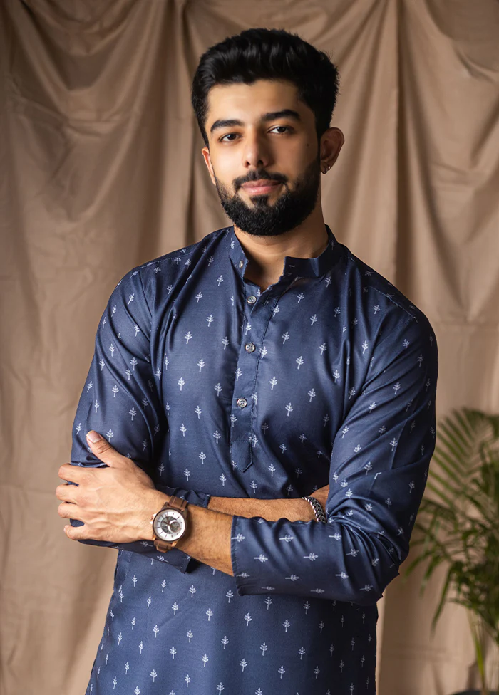 Blue Silk Kurta & Pajama Set - Image 2