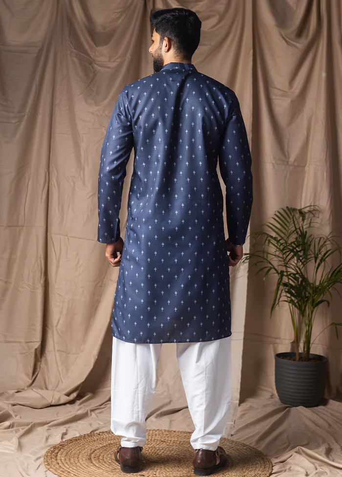 Blue Silk Kurta & Pajama Set - Image 3