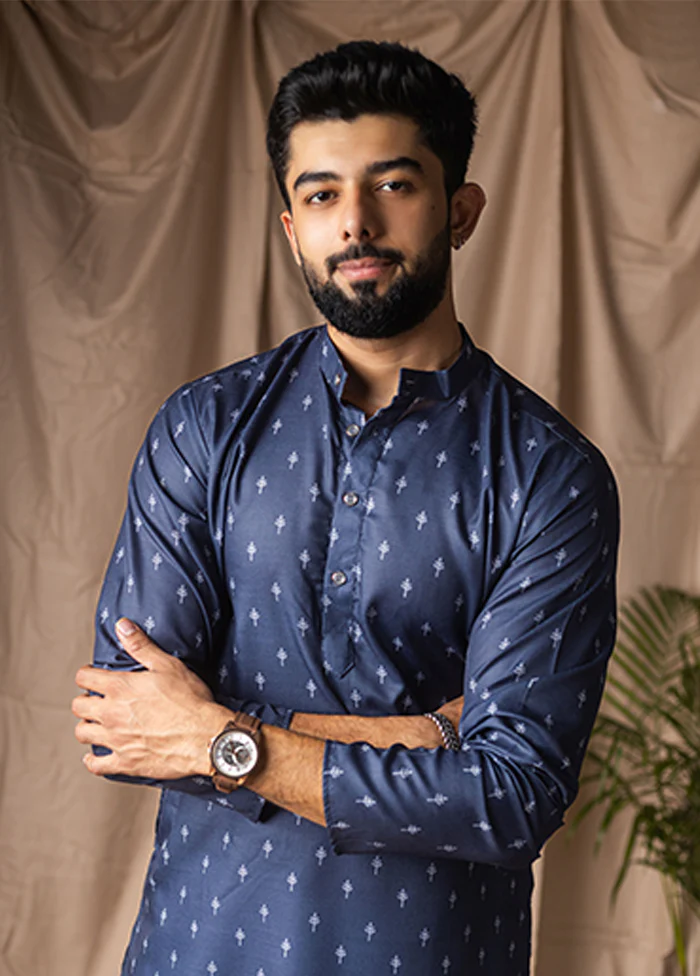 Blue Silk Kurta & Pajama Set - Image 2
