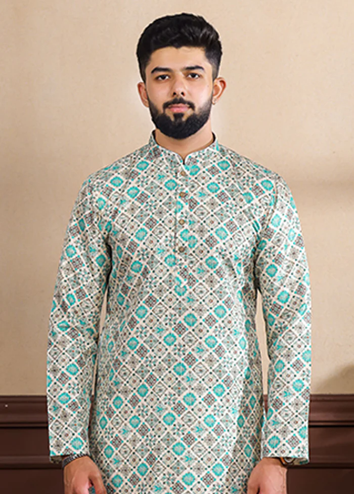 Blue Silk Kurta & Pajama Set - Image 2