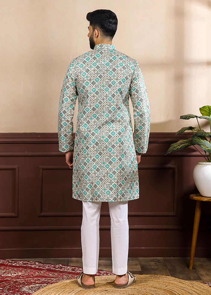 Blue Silk Kurta & Pajama Set - Image 3
