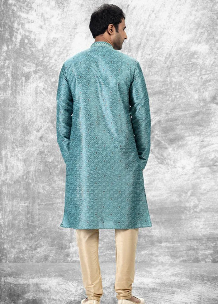 Blue Silk Kurta & Pajama Set - Image 3