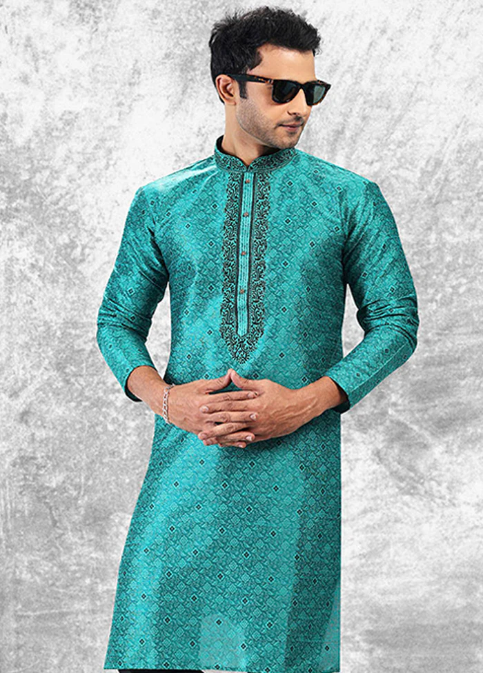 Blue Silk Kurta & Pajama Set - Image 2