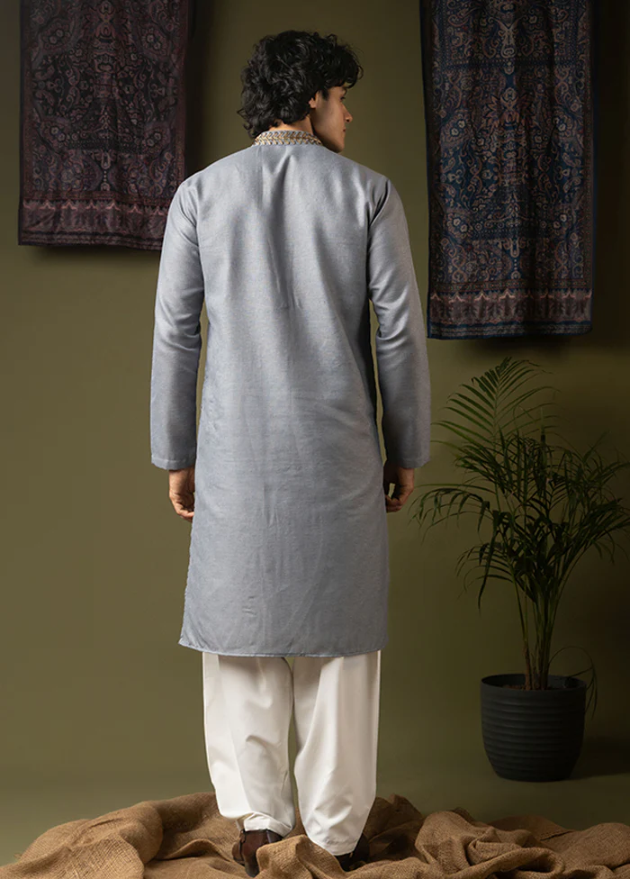 Blue Silk Kurta & Pajama Set - Image 3