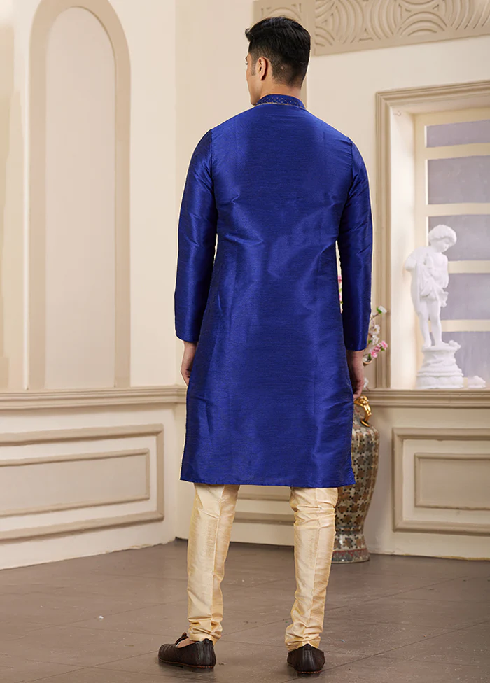 Blue Silk Kurta & Pajama Set - Image 3