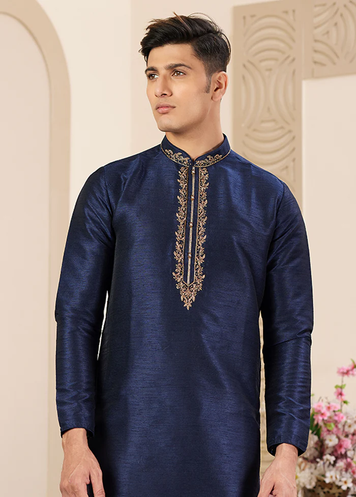 Blue Silk Kurta & Pajama Set - Image 2