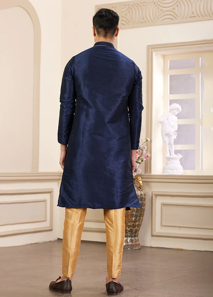 Blue Silk Kurta & Pajama Set - Image 3