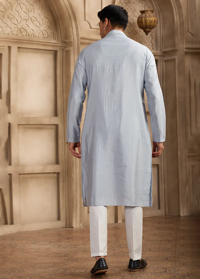 Blue Silk Kurta & Pajama Set - Image 3