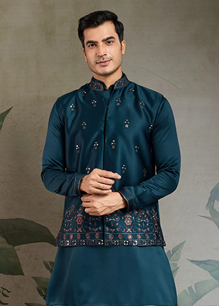 Blue Silk Kurta & Pajama Set - Image 2