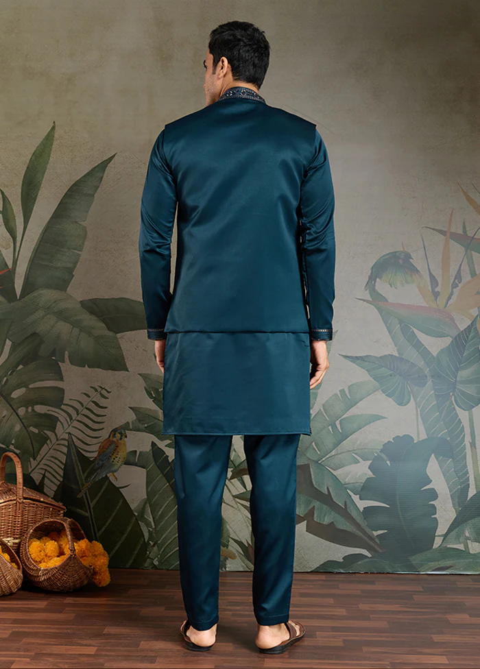 Blue Silk Kurta & Pajama Set - Image 3