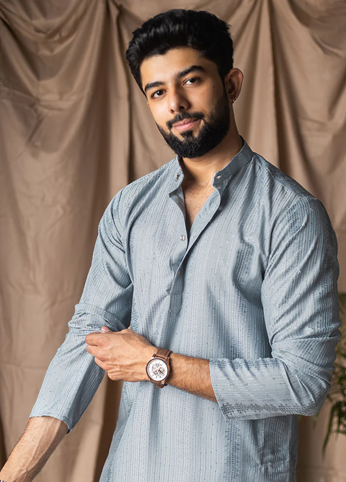 Blue Silk Kurta & Pajama Set - Image 2