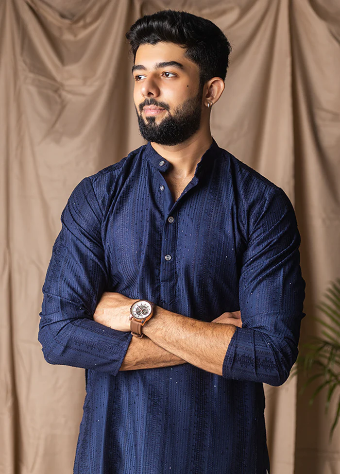 Blue Silk Kurta & Pajama Set - Image 2