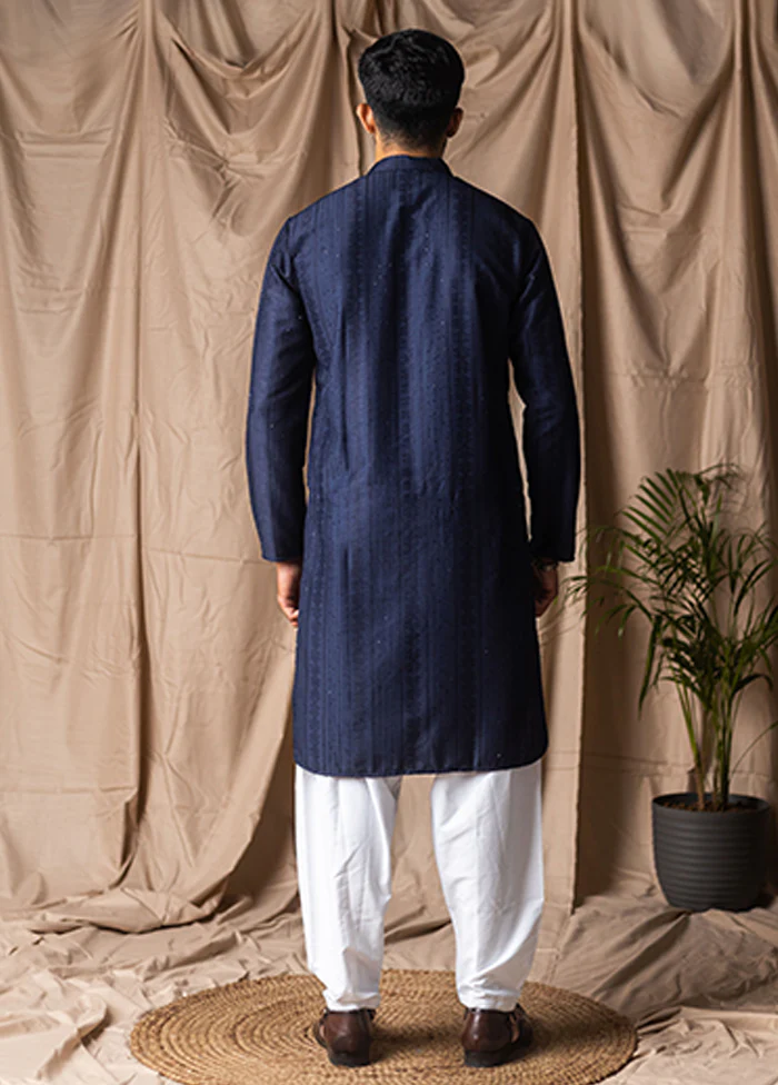 Blue Silk Kurta & Pajama Set - Image 3