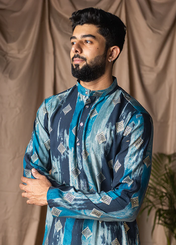 Blue Silk Kurta & Pajama Set - Image 2
