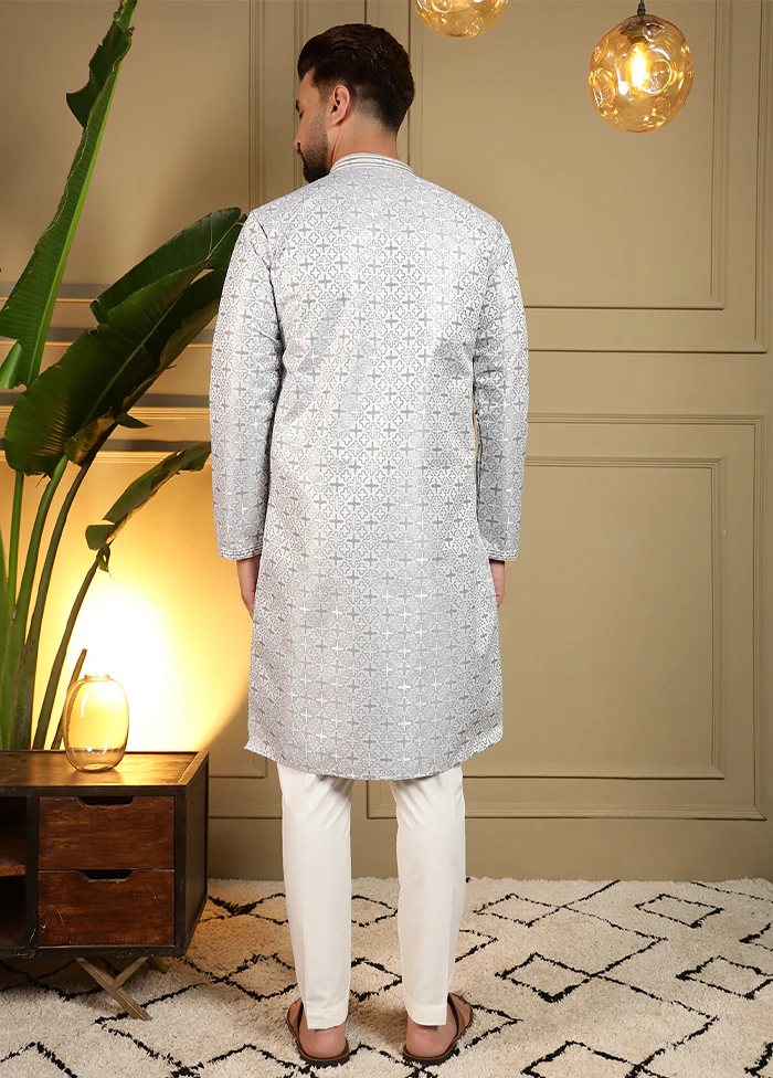 Blue Silk Kurta & Pajama Set - Image 3