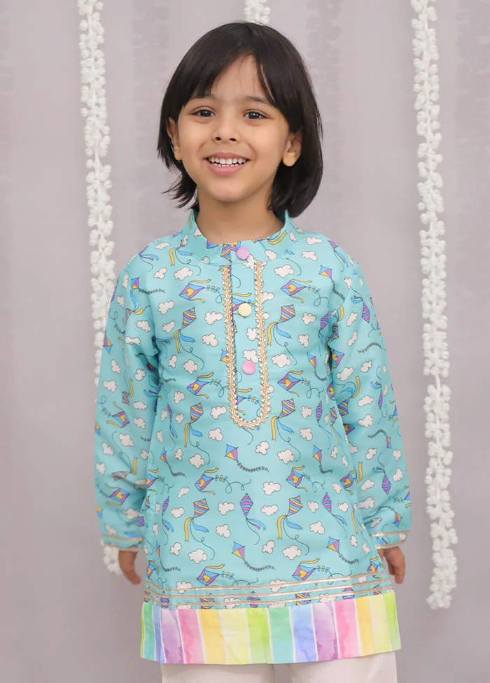 Blue Silk Kurta & Pajama Set - Image 2