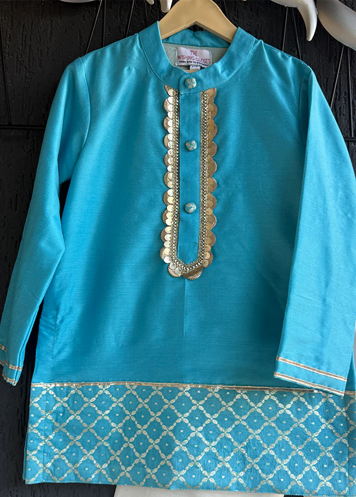 Blue Silk Kurta & Pajama Set - Image 2