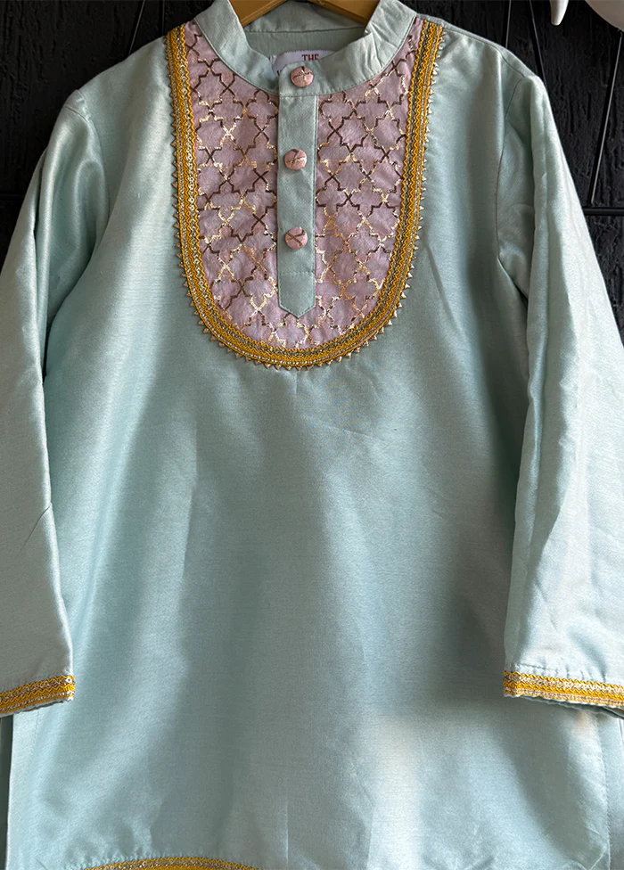 Blue Silk Kurta & Pajama Set - Image 2