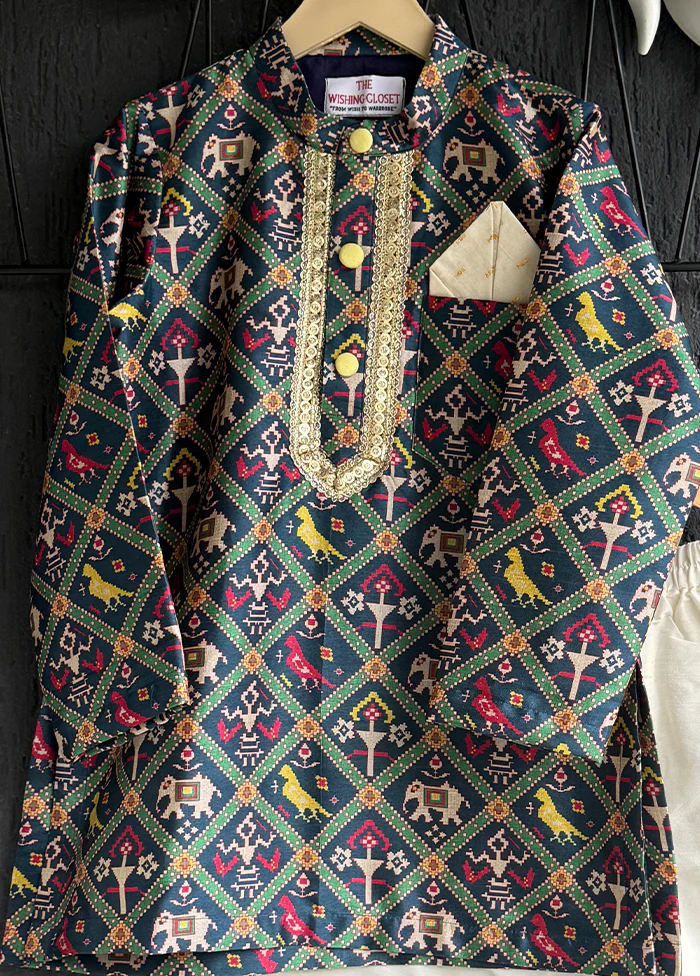 Blue Silk Kurta & Pajama Set - Image 2