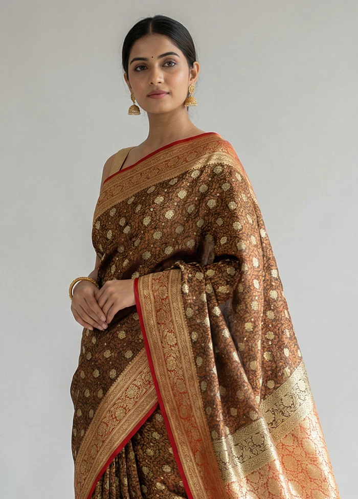Blue Tanchoi Silk Saree With Blouse Piece - Image 2