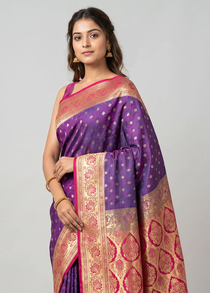 Blue Tanchoi Silk Saree With Blouse Piece - Image 2