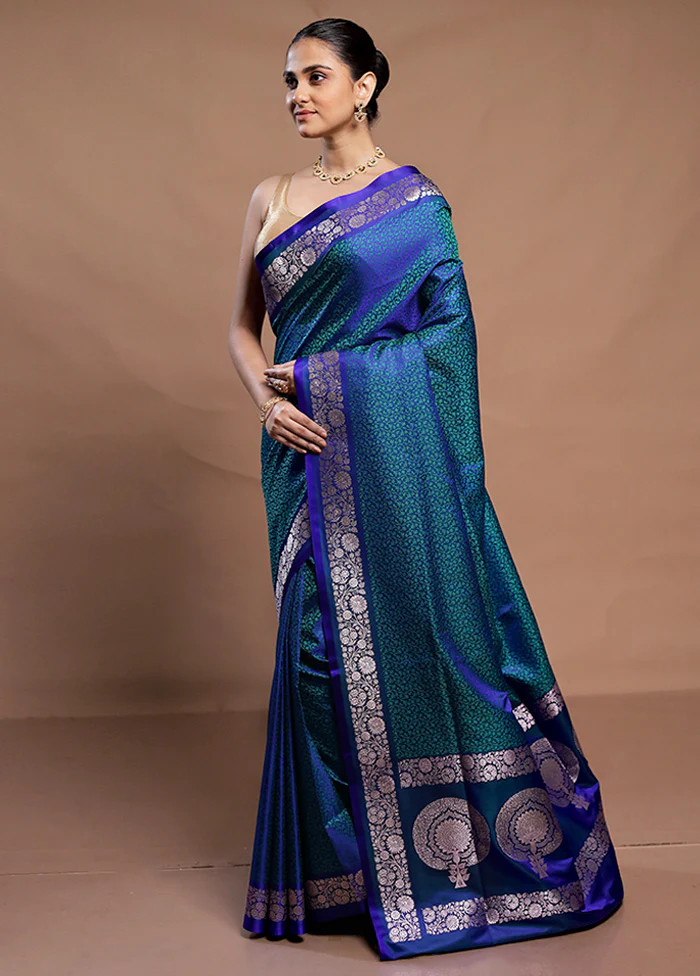 Blue Tanchoi Silk Saree With Blouse Piece - Image 4