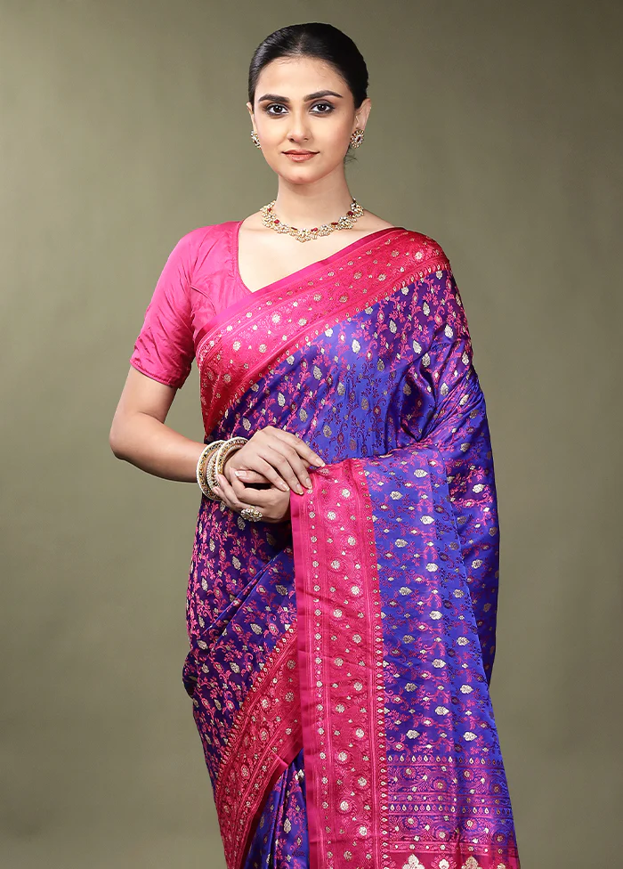 Blue Tanchoi Silk Saree With Blouse Piece