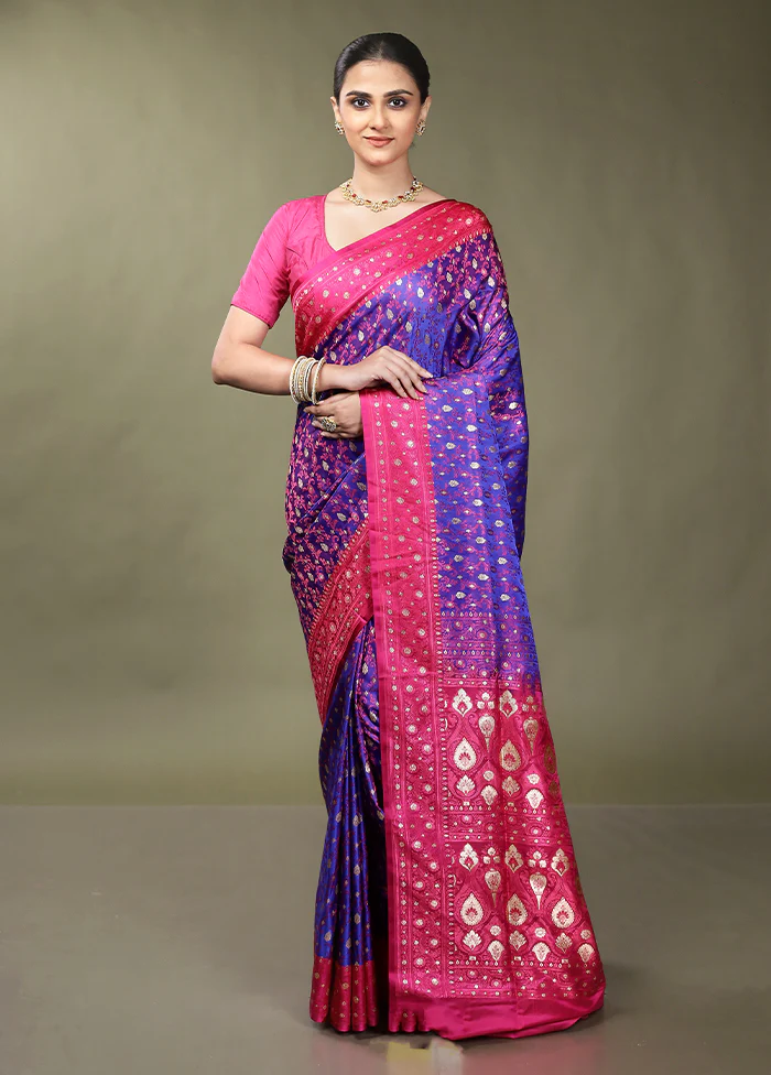 Blue Tanchoi Silk Saree With Blouse Piece - Image 2