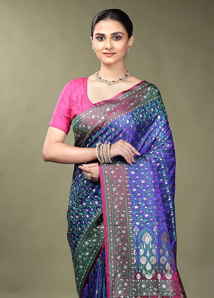 Blue Tanchoi Silk Saree With Blouse Piece