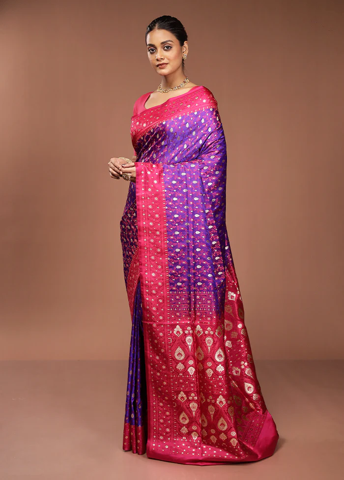 Blue Tanchoi Silk Saree With Blouse Piece - Image 4