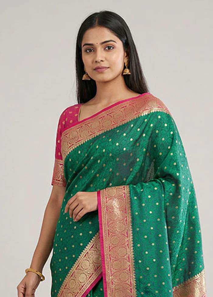 Blue Tanchoi Silk Saree With Blouse Piece - Image 2