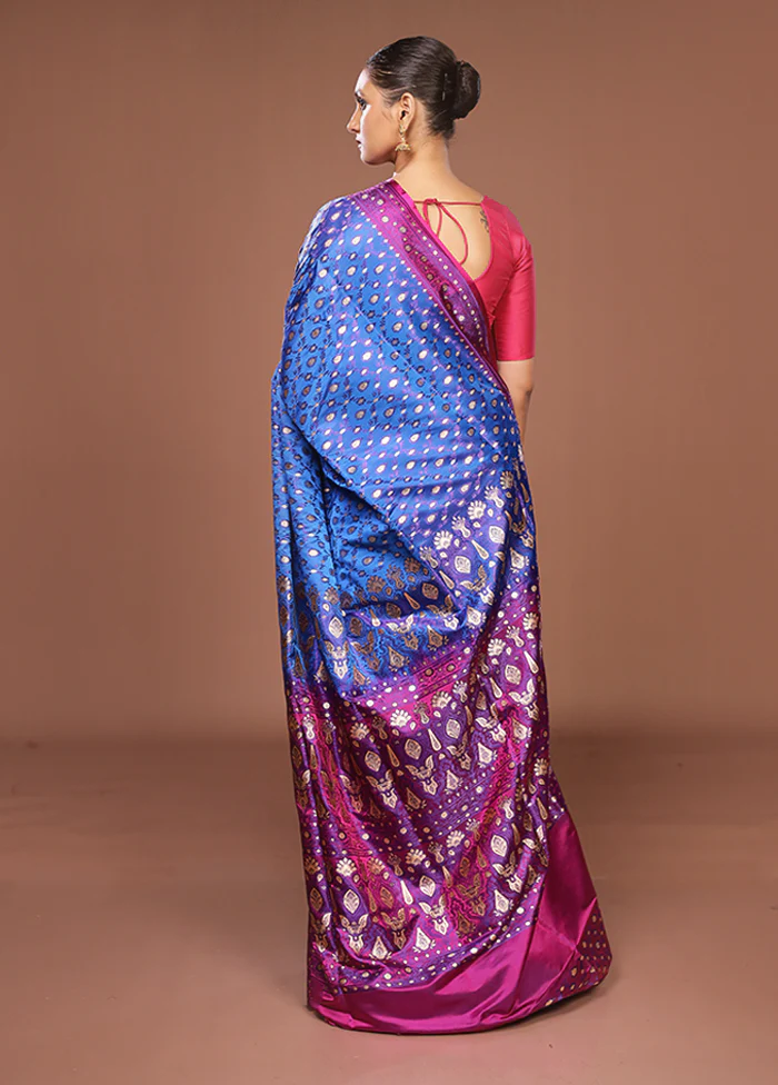 Blue Tanchoi Silk Saree With Blouse Piece - Image 3