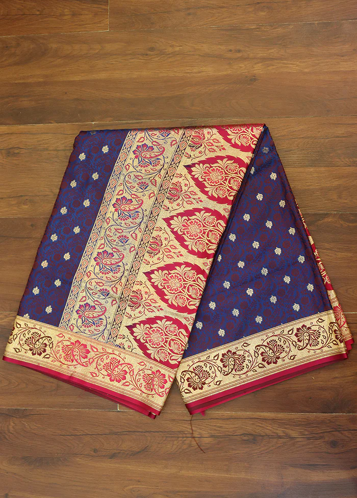 Blue Tanchoi Silk Saree With Blouse Piece