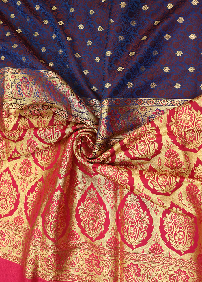 Blue Tanchoi Silk Saree With Blouse Piece - Image 2