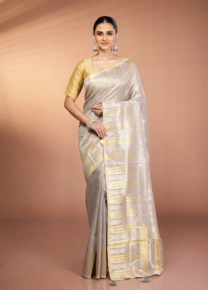 Blue Tissue Silk Saree With Blouse Piece - Image 2