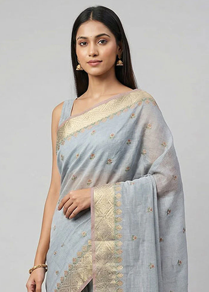 Blue Tissue Silk Saree With Blouse Piece - Image 2